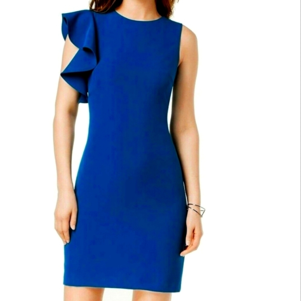 Julia Jordan Blue Cocktail Formal Sleeveless Sheath Ruffle Dress. Size 4.
